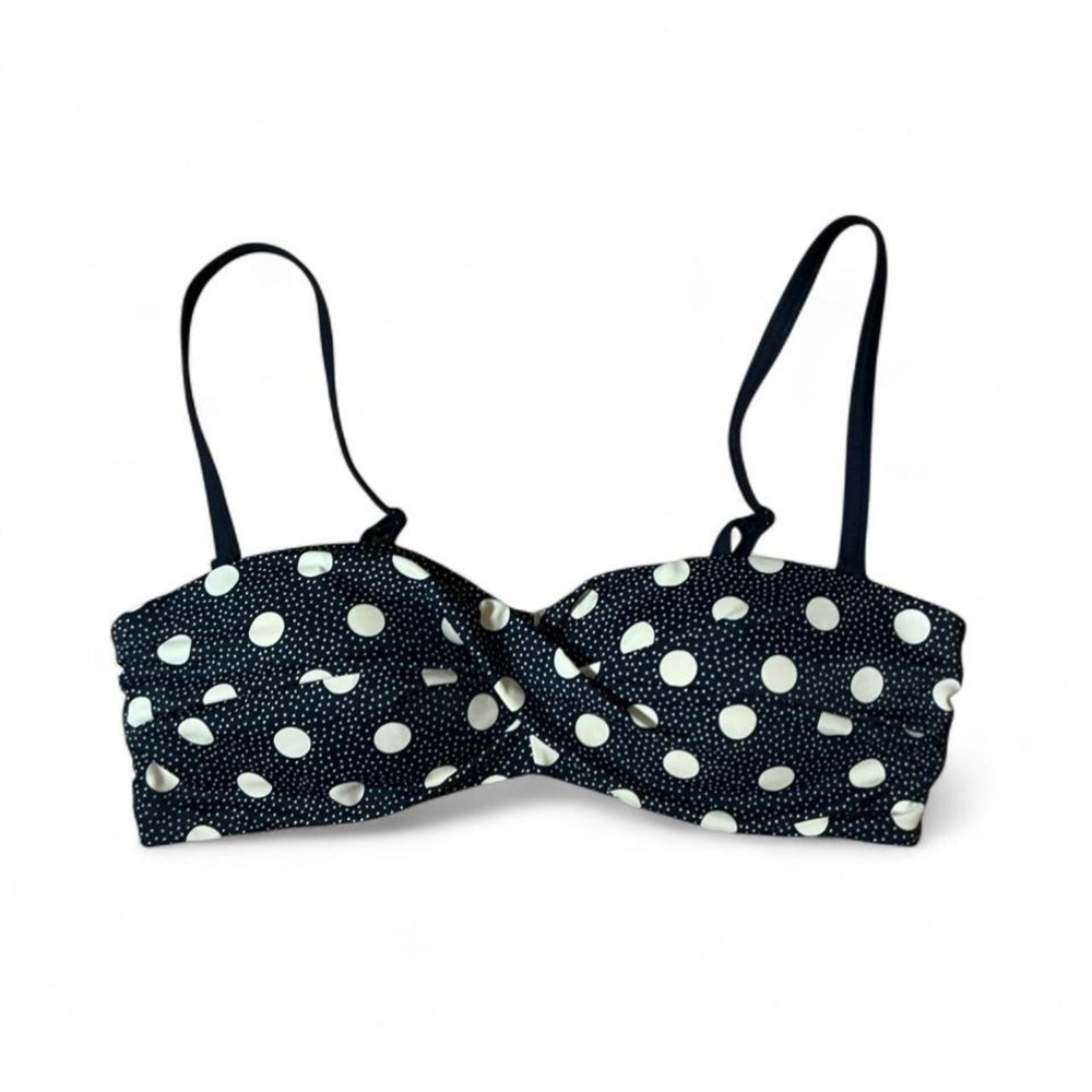 Boden‎ Navy White Polka Dot Twist Bandeau Bikini Top S0001 Womens US 6 UK 10